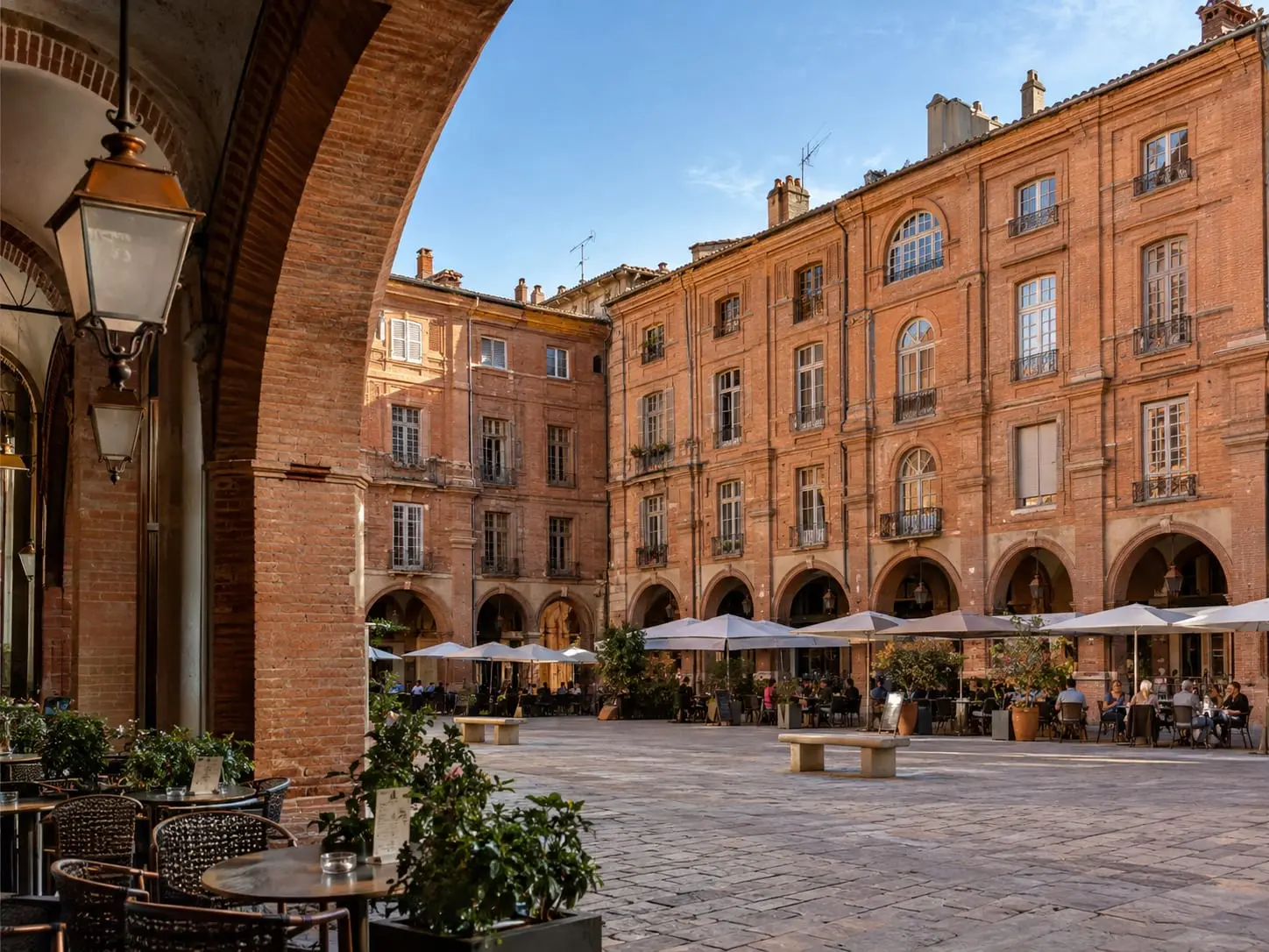 Tarn, quais arborés et façades de Montauban vus depuis le Pont Vieux